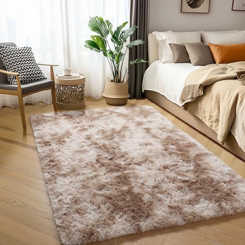 Amdrebio Beige Tan Furry Area Rug 4x6 - Image 3