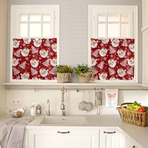 Red Christmas Kitchen Curtains and Valances Set, Santa Claus Merry Christmas - Image 4