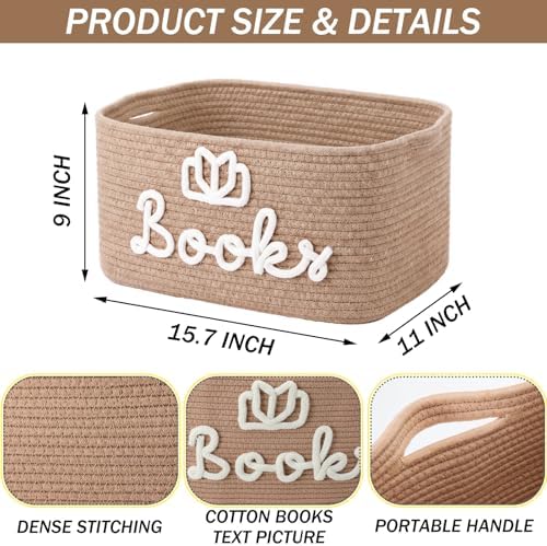 Books Lover Storage Basket Woven Cotton Rope Storage Bins Gift - Image 3