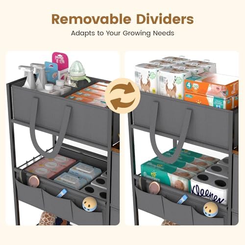 3-Tier Baby Diaper Caddy Organizer and Storage Cart, Baby Essentials - Image 4