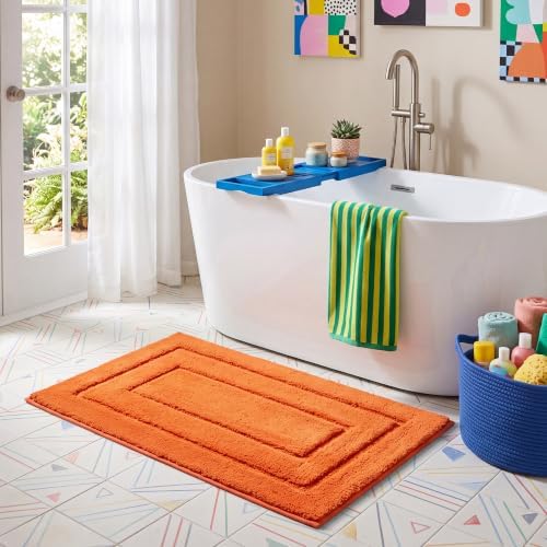 GRANNY SAYS Orange Bathroom Rug 24" x 48", Non-Slip Microfiber Bath Mat by GRANNYSAYS