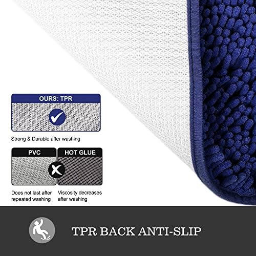 Yeaban Chenille Royal Blue Bathroom Rug 30"x50", Non-Slip Rubber Backing - Image 3