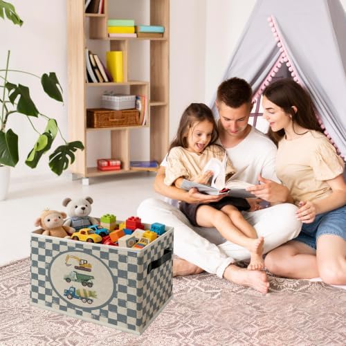 Vintage Blue Checkered Construction Truck Foldable Storage Box - Image 3