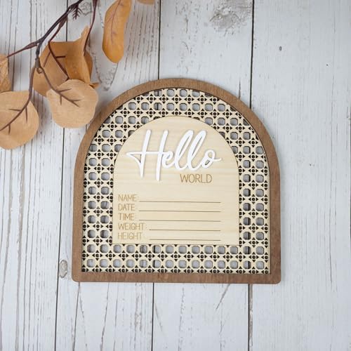 Baby Announcement Sign 6.5 Inch Wooden Hello World Newborn Welcome Sign Birth - Image 3