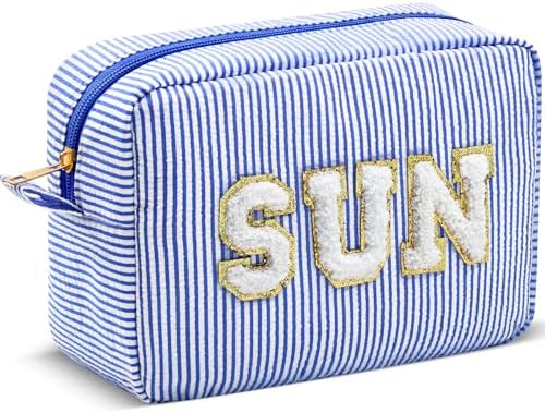 Sanwuta Seersucker Cosmetic Bags Sun Bag Sunscreen Pouch by Sanwuta