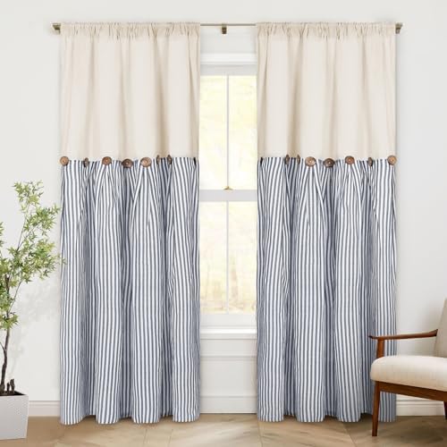 ASPMIZ Cotton Linen Farmhouse Curtains Boho Rustic Button Drapes, Linen Window by ASPMIZ