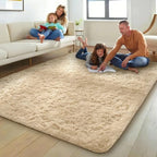 Ophanie Beige Rugs for Living Room Bedroom, 5x8 Fluffy Fuzzy Furry Carpet - Image 3