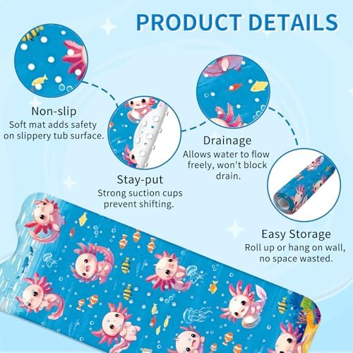 Axolotl Bath Mat for Tub Non Slip, Kids Bath Mat for Baby - Image 3