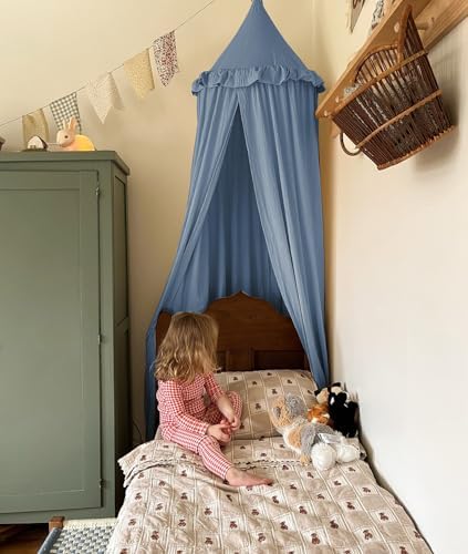 ZEAK Kids Bed Canopy with Ruffles Cotton Hanging Tent Frills Curtain Net - Image 3