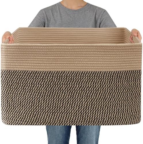 JMvicyroam 96L Large Woven Cotton Rope Blanket Basket, Jute&Black by JMvicyroam