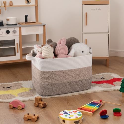 OIAHOMY Woven Blanket Basket Laundry Basket Dog Toy Basket Gradient Brown - Image 2
