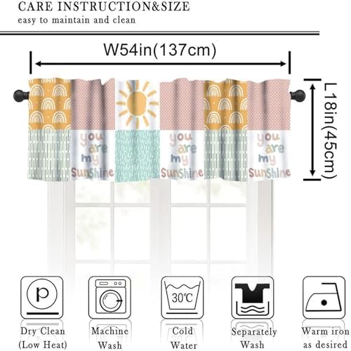 Rainbow Kids Curtains Valance, Boho Pastel Cartoon Cute Colorful Sky Clouds - Image 2