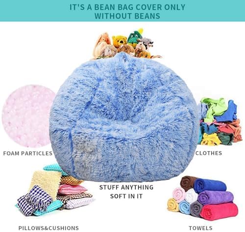 Fluffy Stuffed Animal Storage Bean Bag Chair Cover, Faux Fur Comfy Bean Bag - Image 3