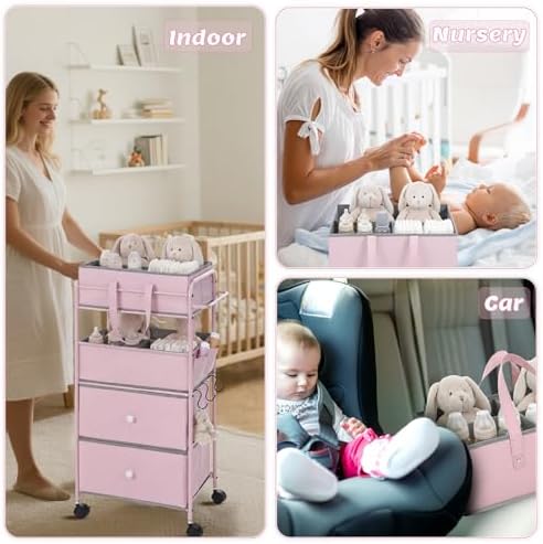 FoldTier 3In1 Baby Diaper Caddy Organizer Cart 4 Tier Large Capacity Metal - Image 4