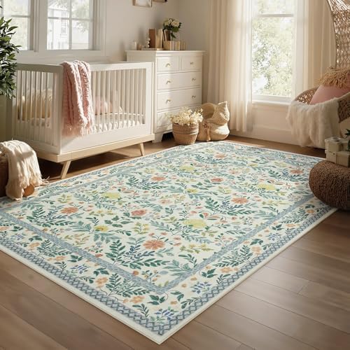Joydeco Boho Floral 5x7 Rug for Living Room, Non Slip Indoor Carpet for Bedroom - Image 3