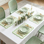 JarThenaAMCS 60 Pcs Light Green Striped Paper Placemats Scalloped Edge Table - Image 7