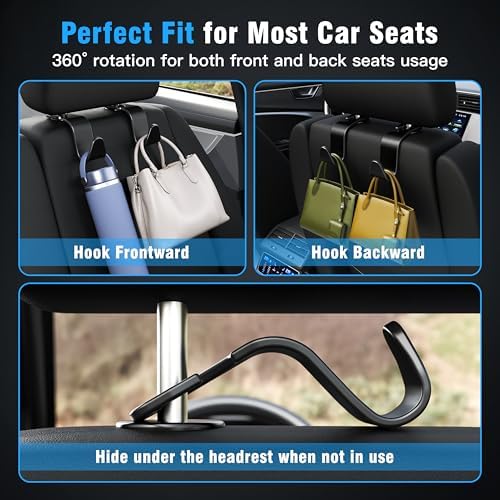 4-Pack Car Headrest Hooks Holds 55lbs Seat Storage Organizer - Image 4