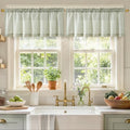 jinchan Linen Boxter Striped Kitchen Valances Sage Green 16 inch 2 Panels by JINCHAN