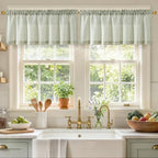jinchan Linen Boxter Striped Kitchen Valances Sage Green 16 inch 2 Panels by JINCHAN