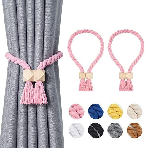 NICEEC 2 Pack Wooden Polyhedron Magnetic Curtain Tiebacks Boho Home Decor Drape by NICEEC
