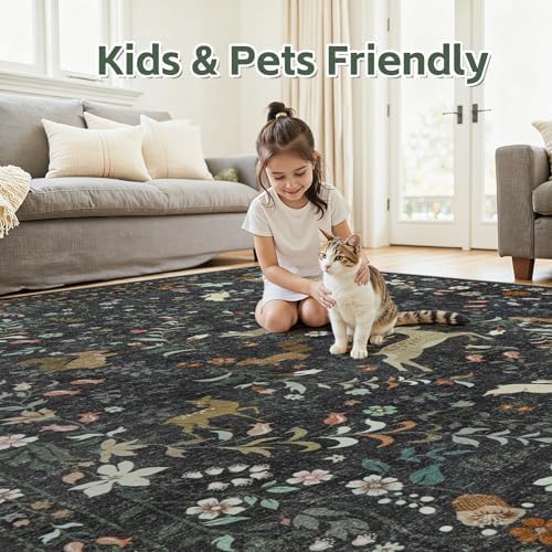 6x9 Area Rugs Boho Floral Washable Living Room Rug Neutral Carpet Nursery - Image 5