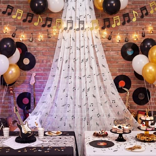 4 Pcs Music Table Runner 29x70 Inch Glitter Black Tulle Party - Image 6