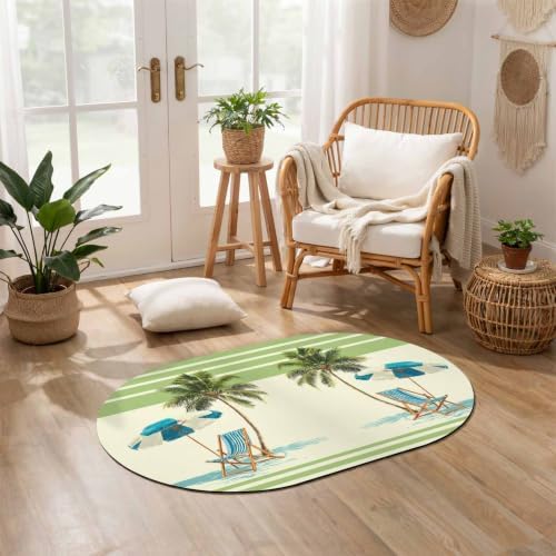 Diatomite Stone Bath Mat Summer Beach Umbrella Chair Oval Doormat Soft Non Slip - Image 3