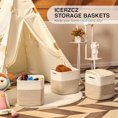 ICERZCZ 13 Inch Cube Closet Storage Bins, Woven Cotton Rope Organizer Baskets - Image 6