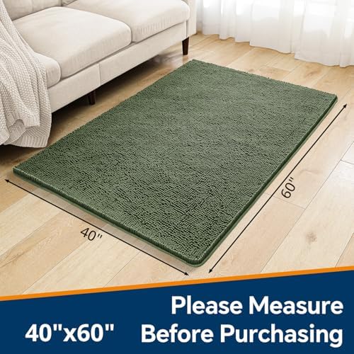 Chenille Bathroom Rug 40"x60" Loden Green, Large Plush Bath Mat - Image 2