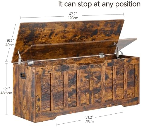 VANKILEY 47.2" Storage Chest Extra Large, Wooden Storage Bench, Rustic Brown - Image 2