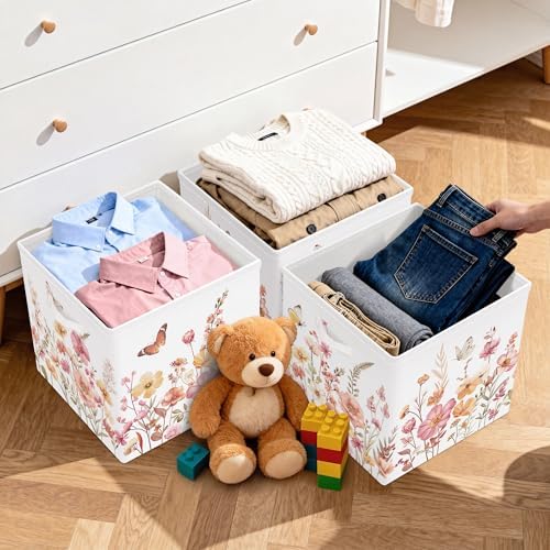 11.8" Wild Flower Storage Cube Organizer Set 3Pcs Clothes Storage Basket Bin - Image 6