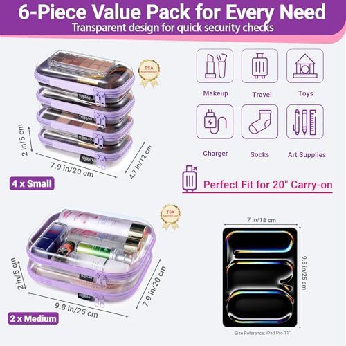 YQBRAO Clear Hard Shell Zipper Cases, 6 Travel Organizers, 2M 4S - Image 4