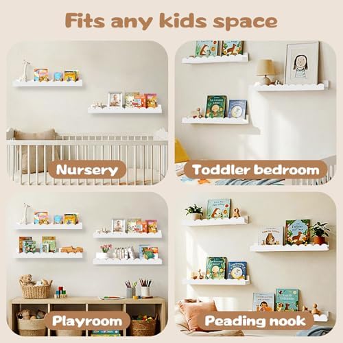 Nursery Floating Shelves for Kids Room, 2 Pack 23.6 Inch White Wall Shelves - Image 4