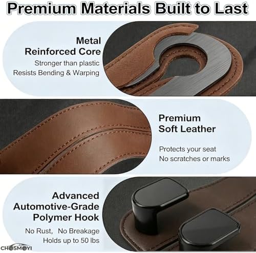 2 Pack Leather Car Headrest Hooks, Heavy Duty Double Car Hooks - Image 5