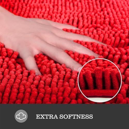Yeaban Chenille Red Bathroom Rug 40"x60", Non-Slip Rubber Backing - Image 2