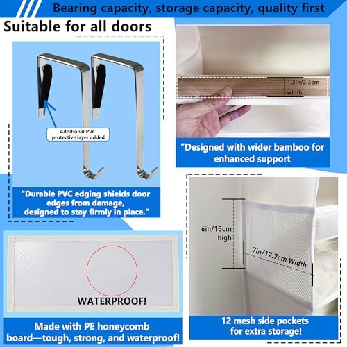 over the door organizer, Solid Bamboo Board 6-Tier Heavy Duty 75LB, 12 Side - Image 4