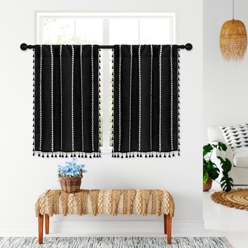 MitoVilla Boho Kitchen Curtains 36 Inch Length, 2 Panels Farmhouse Short Cafe by MitoVilla