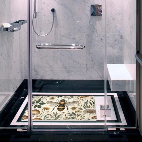 Shower Mat Non Slip, Bee Mushroom Floral Anti Slip Bath Mat - Image 6