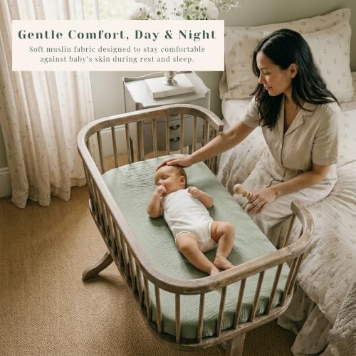 3 Pack Cotton Muslin Baby Bassinet Fitted Sheet - Image 2