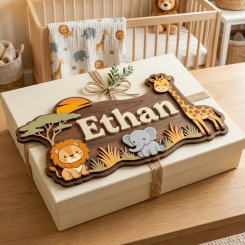 Personalized Safari Nursery Name Sign, Custom Jungle Animal Wall Decor - Image 3