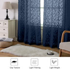 Lecloud Leia Navy Blue Sheer Curtains 84 Inches Long 2 Panels, Airy Leaf - Image 3