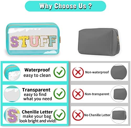 Chenille Letter Clear Makeup Bags Stuff Pouch, Preppy Patch Makeup Bag - Image 5