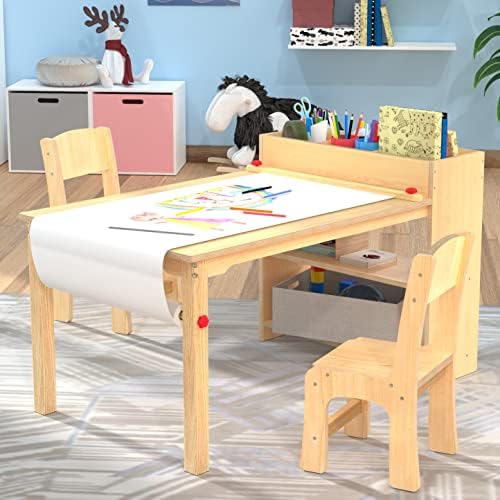 GDLF Kids Art Table Set with 2 Chairs, Solid Wood Legs, 150 lb Per Chair - Image 4