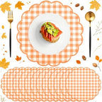60 Pcs Orange and White Gingham Paper Placemats, Disposable Fall Placemat by NatNarr