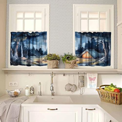 Forest Valance Curtain for Kitchen, Window Treatment Watercolor Mountain Forest - Image 2