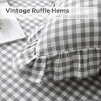 2 Pack Grey White Plaid Ruffle Gingham Euro Pillow Shams, 100% Washed Cotton - Image 5