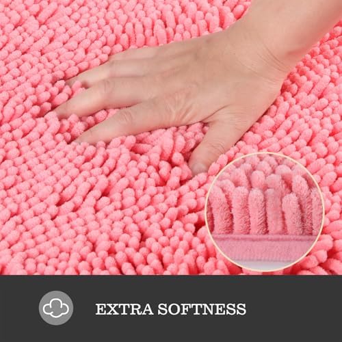 Yeaban Chenille Pink Bathroom Runner Rug 24"x60" - Image 2