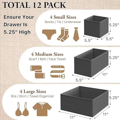 Simple Houseware Foldable Drawer Organizer Bin, Dark Gray - Image 2