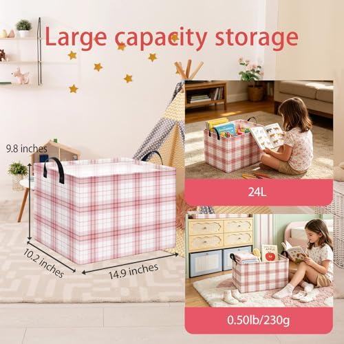 Pink Plaid Waterproof Multipurpose Foldable Storage Cift Basket - Image 2
