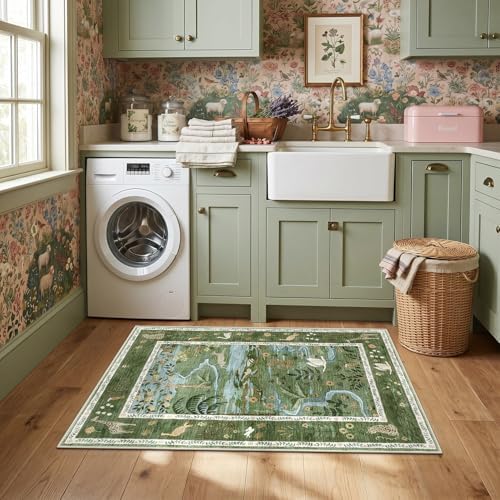 2x3 Washable Area Rug for Entryway Non Slip Safari Nursery Rug Green Kids Room - Image 4